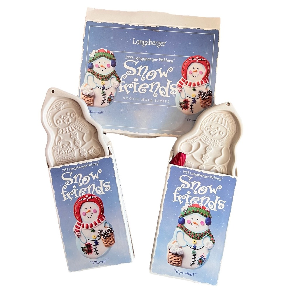 NEW Longaberger 1999‎ Pottery Snow Friends Cookie Molds ~ Snowball & Flurry